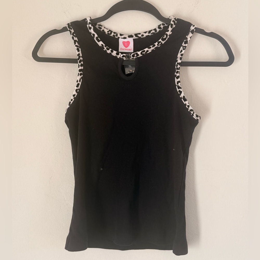 Evewear Black Tank Top with Leopard Trim